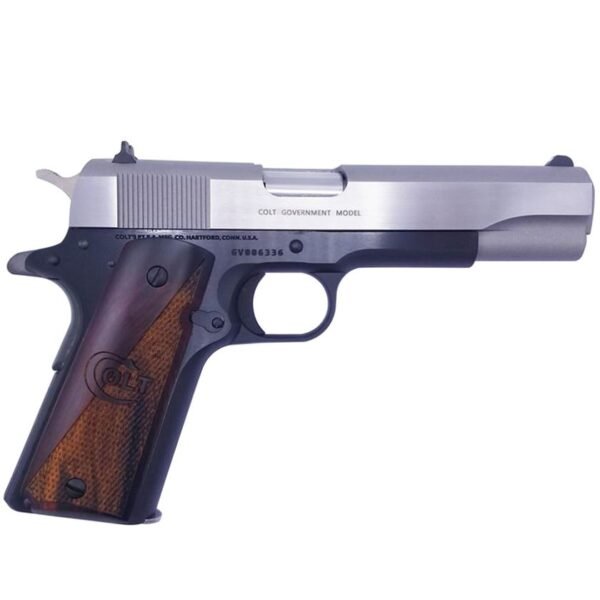 Colt Series 70 Government 38 Super Auto 5in Stainless/Black Pistol - 9+1 Rounds