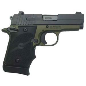 Sig Sauer P938 w/Hogue Rubber Finger Groove Grips 9mm Luger 3in Army Green Anodized Pistol - 7+1 Rounds