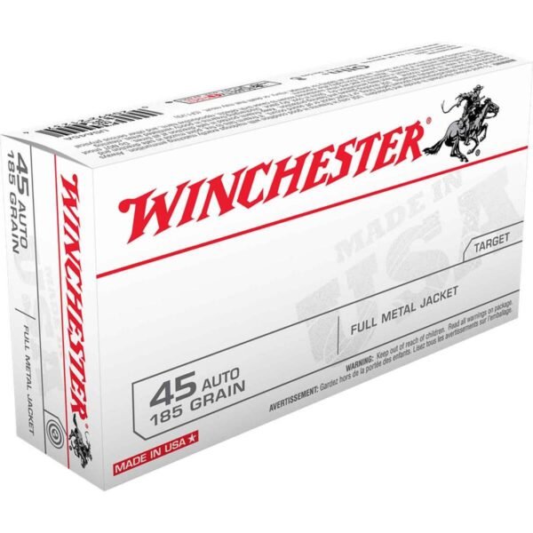 Winchester USA 45 Auto (ACP) 185gr FMJ Handgun Ammo - 50 Rounds