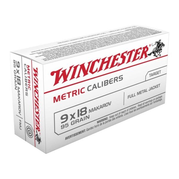 Winchester 9x18mm Makarov 95gr FMJ Handgun Ammo - 50 Rounds