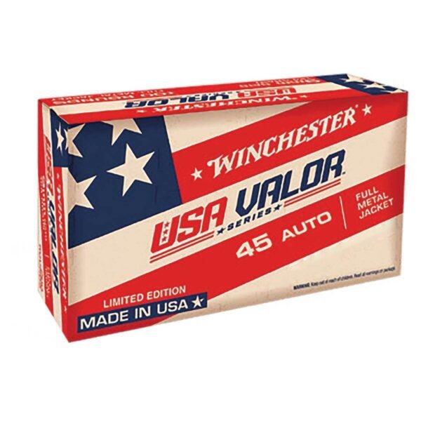 Winchester USA Valor 45 Auto (ACP) 230gr FMJ Handgun Ammo - 100 Rounds