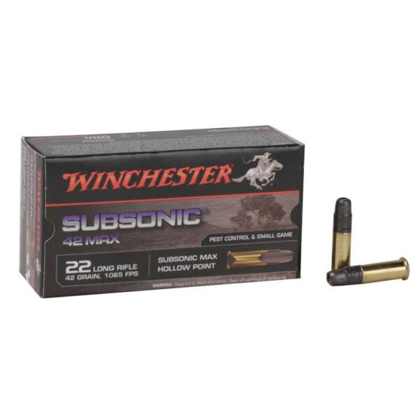 Winchester 42 Max Subsonic 22 Long Rifle 42gr HP Rimfire Ammo - 50 Rounds