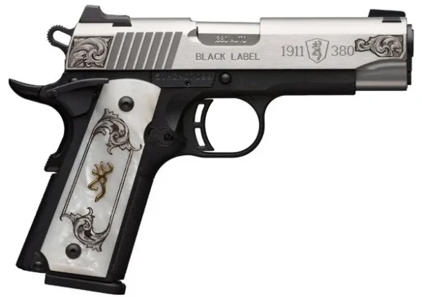 Browning 1911 Black Label Medallion Compact 380 Auto (ACP) 4.25in Matte Black Stainless Neo-Classical American Engraved Steel Pistol - 8+1 Rounds