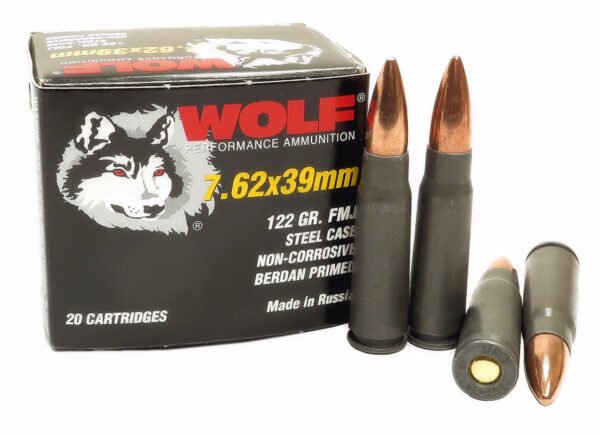 7.62x39 Ammo 122gr FMJ Wolf Performance 20 Round Box