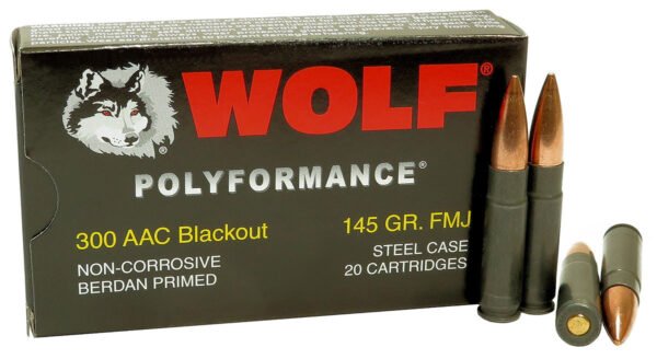 300 AAC Blackout Ammo 145gr FMJ Wolf Polyformance 20 Round Box