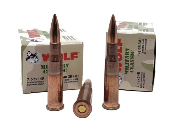 7.62x54r Ammo 148gr FMJ Wolf Military Classic 20 Round Box